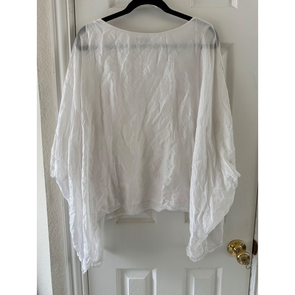 Made in Italy Silk Embroidered Dolman Sleeve Lagenlook Boho Blouse - Picture 3 of 7